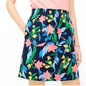 NWOT J. Crew Size 4 Linen Blend Mini Skirt Black Floral Elastic Waist Lined